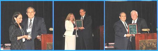 HANYS’ Board Chairman Joseph Quagliata presents the Community Health Improvement Award to (from left): (1) Sarita Dhupar, M.D., Founder and Executive Director of the Live Light . . . Live Right and Director, Division of Pediatric Cardiology, accepting on behalf of Brookdale University Hospital and Medical Center; Mr. Qualgiata presents Honorable Mentions to (2) Maria Yomtov, Director of the Center for Community Health and Wellness, accepting on behalf of SUNY Downstate Medical Center; and (3) Steven Goldstein, President, Strong Memorial and Highland Hospitals, accepting on behalf of University of Rochester Medical Center. HANYS’ Board Chairman Joseph Quagliata presents the Community Health Improvement Award to (from left): (1) Sarita Dhupar, M.D., Founder and Executive Director of the Live Light . . . Live Right and Director, Division of Pediatric Cardiology, accepting on behalf of Brookdale University Hospital and Medical Center; Mr. Qualgiata presents Honorable Mentions to (2) Maria Yomtov, Director of the Center for Community Health and Wellness, accepting on behalf of SUNY Downstate Medical Center; and (3) Steven Goldstein, President, Strong Memorial and Highland Hospitals, accepting on behalf of University of Rochester Medical Center.