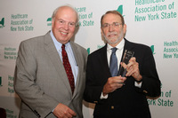 HANYS President Dennis Whalen (left) presents the Distinguished Service Award to William F. Streck, M.D., President and Chief Executive Officer, Bassett Healthcare Network (right). HANYS President Dennis Whalen (left) presents the Distinguished Service Award to William F. Streck, M.D., President and Chief Executive Officer, Bassett Healthcare Network (right).
