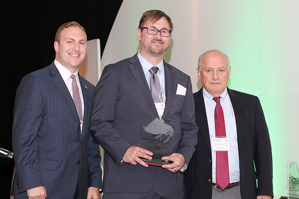 Dr. James Anderson, Medical Director for Behavioral Health and Integrated Services, accepted the Pinnacle Award on behalf of Bassett Healthcare Network; pictured here with Nick Henley, HANYS Vice President of External Affairs (left); and Dr. Robert Panzer, HANYS’ Quality Steering Committee Chairman and Associate Vice President for Patient Care Quality and Safety and Chief Quality Officer, Strong Memorial Hospital